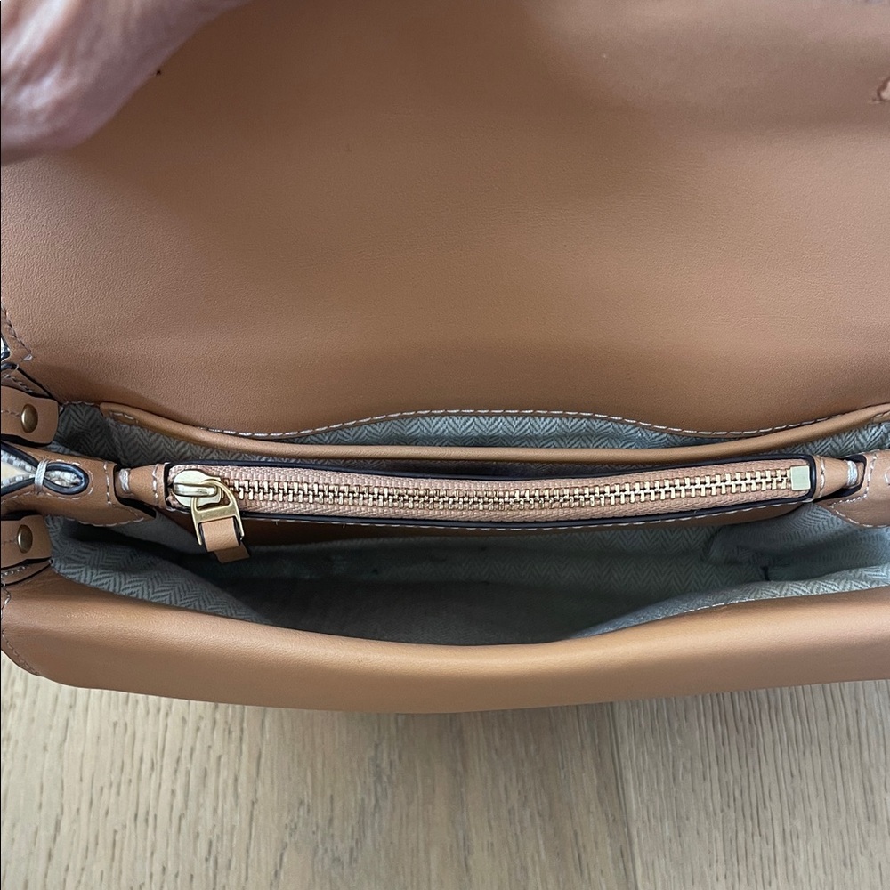 Tory Burch Beige Canvas and Tan Leather Crossbody Bag - Picture 4 of 4